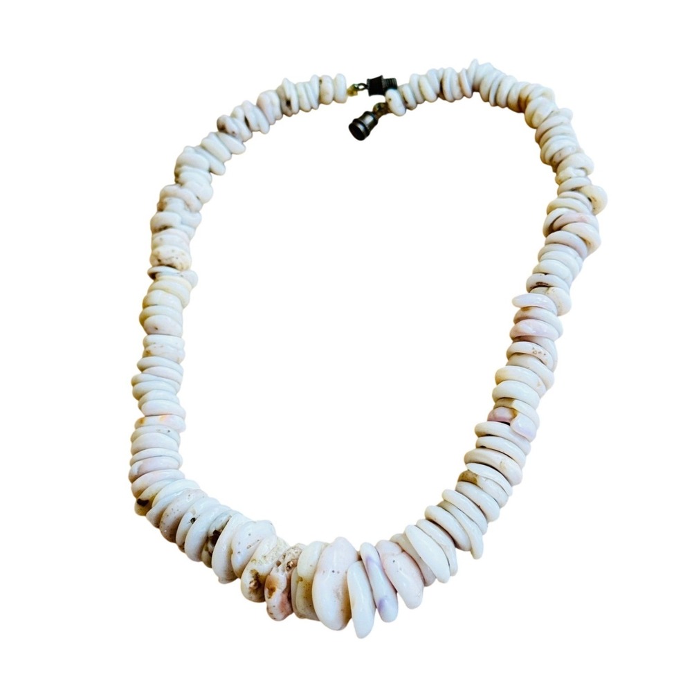 VTG Hawaiian Puka Shell Necklace Surfer 70s Large Beaded 65g Hawaii Souvenir 15"